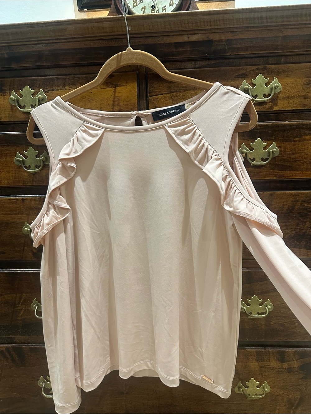 Ivanka Trump Light Blush Cold-Shoulder Ruffle Blouse